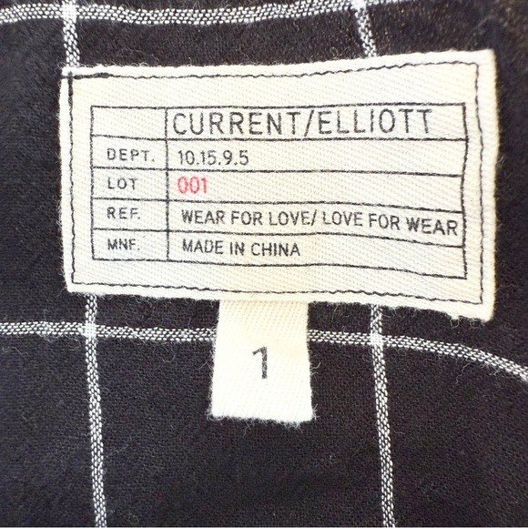 Current/Elliott Women's The Workwear Peplum Black Checkered Top Size 1 - Picture 6 of 13